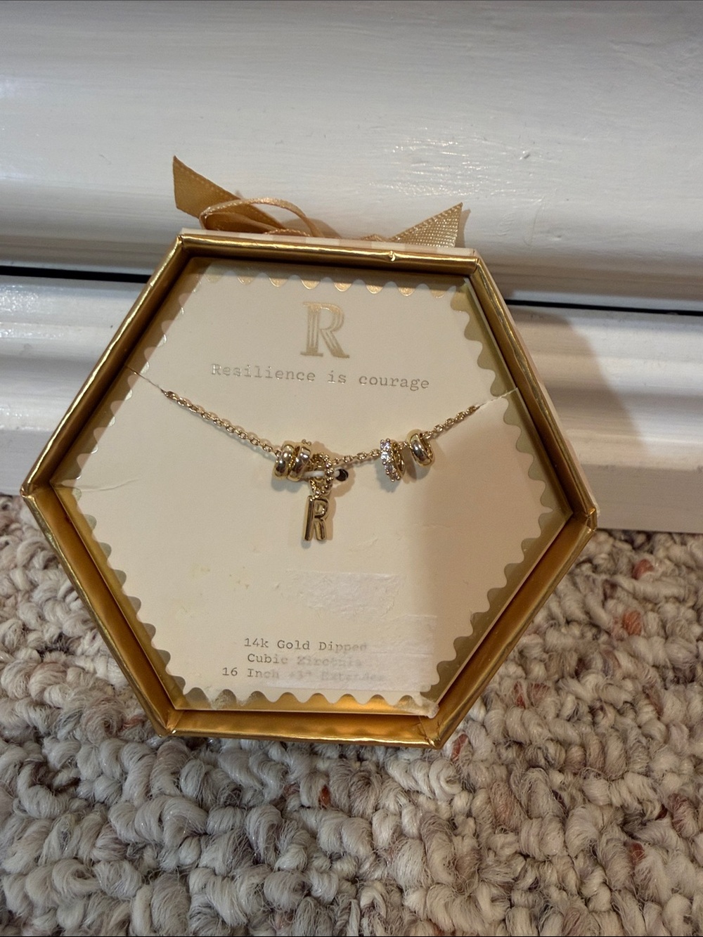 a new day Gold Initial R Necklace with Accent Rings